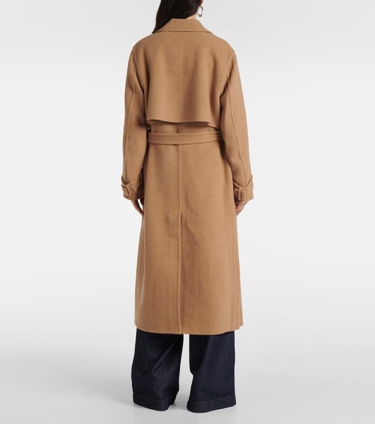 Belted double-breasted wool-blend coat