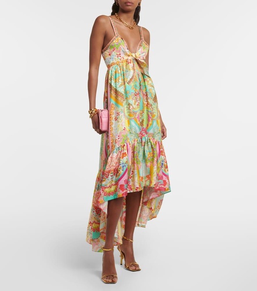 Printed ruffled silk midi dress