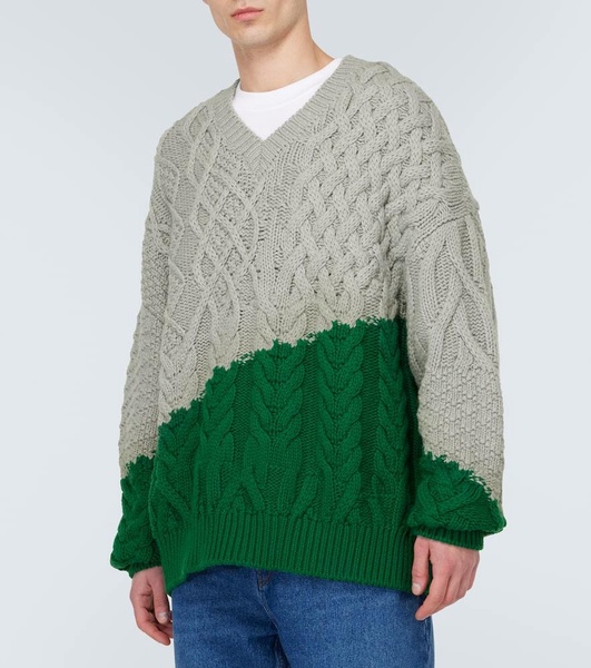 Colorblocked cable-knit wool sweater