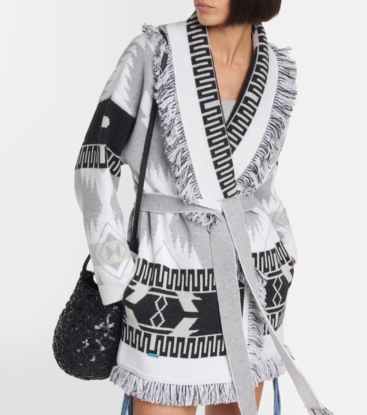 Icon fringed cashmere-jacquard cardigan