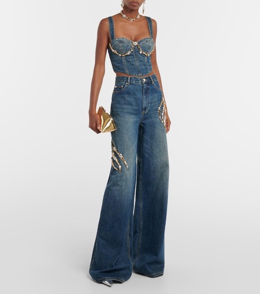 Claw Cup crystal-embellished denim bustier