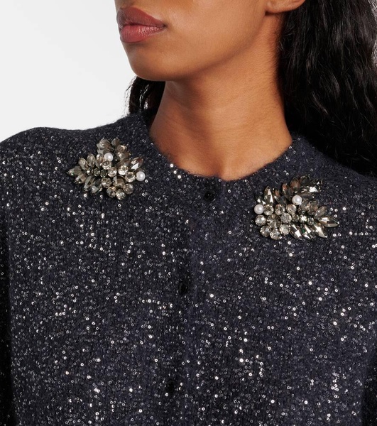 Embellished cropped wool-blend cardigan