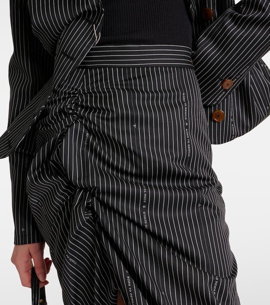 Pinstriped wool and cotton midi skirt