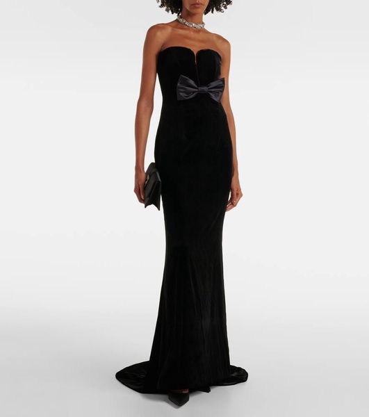 Bow-detail strapless velvet gown