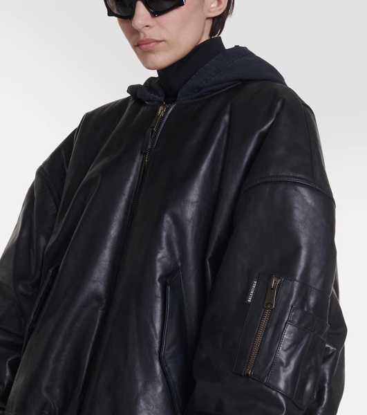 Oversized leather bomber jacket