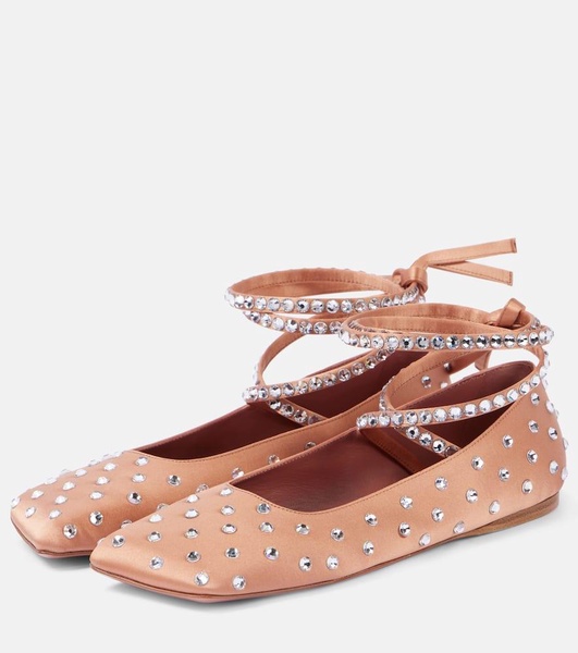 Ane crystal-embellished satin ballet flats