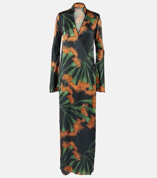 Printed silk-blend wrap dress