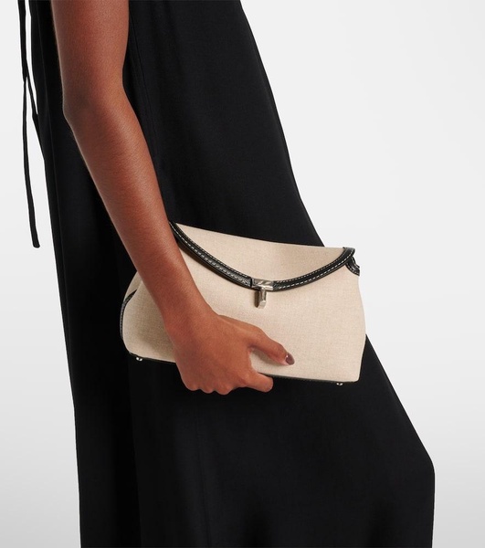 T-Lock leather-trimmed canvas clutch