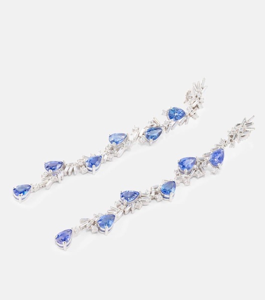 18kt white gold drop earrings with diamonds and sapphires