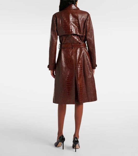 Croc-effect leather trench coat