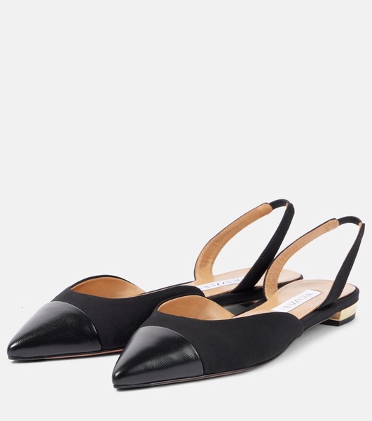 Leather-trimmed slingback flats