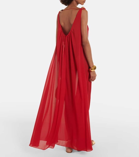 Holiday open-back chiffon maxi dress