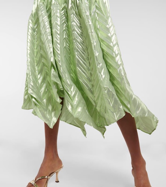 Pleated silk-blend midi skirt