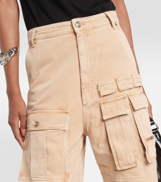 High-rise wide-leg denim cargo pants