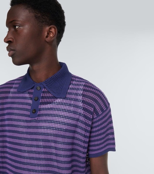 Striped crochet cotton polo shirt