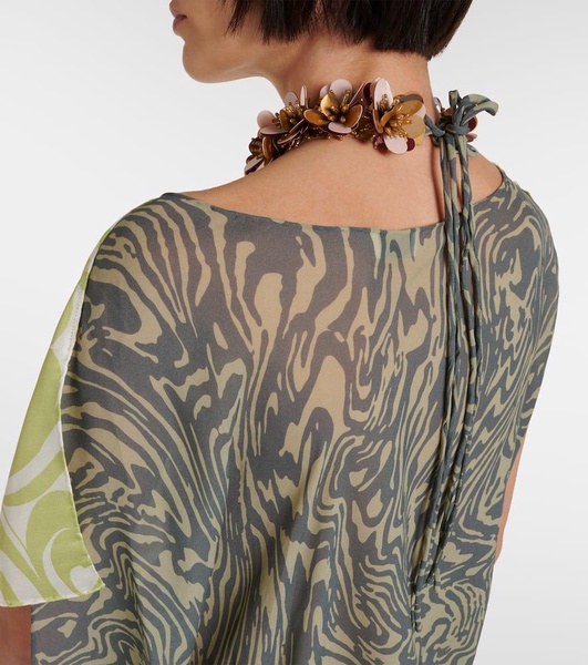 Printed silk-blend twill top 