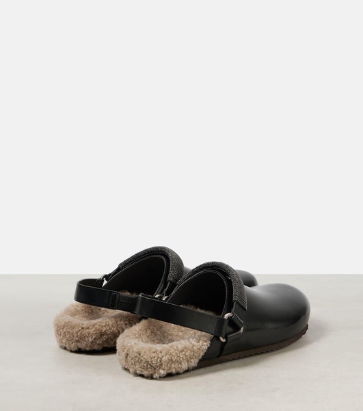 Monili shearling-lined leather clogs