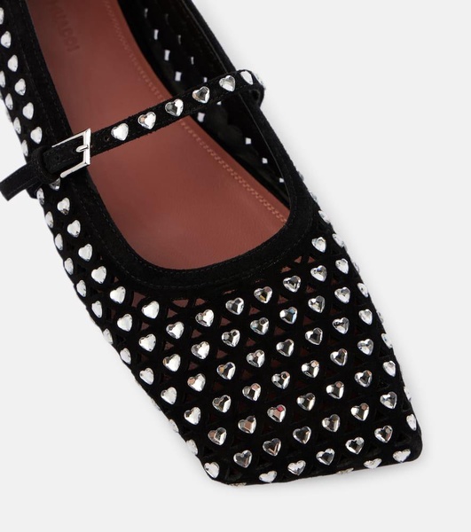 Ane crystal-embellished leather Mary Jane flats