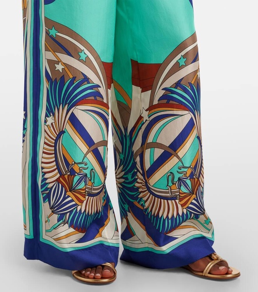 Printed silk satin palazzo pants