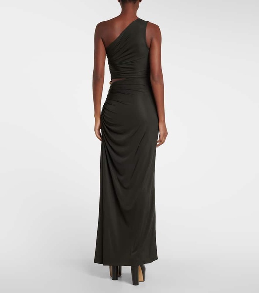 One-shoulder ruched jersey cutout gown