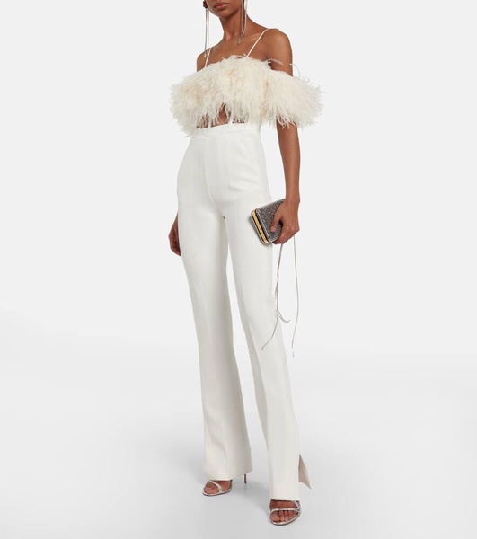 Feather-trimmed cady jumpsuit