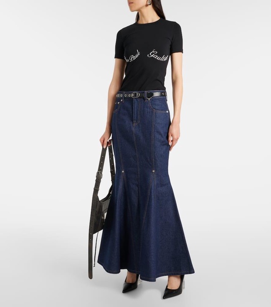 High-rise cotton maxi skirt