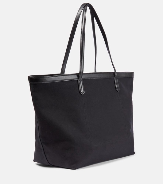 Leather-trimmed canvas tote bag