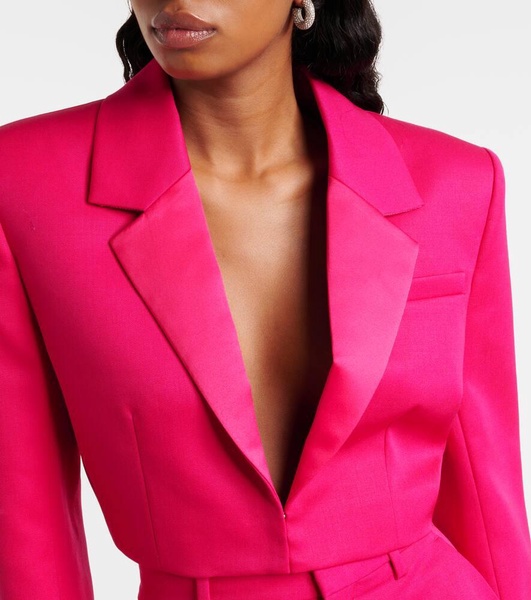 Floral-appliqué cropped wool blazer