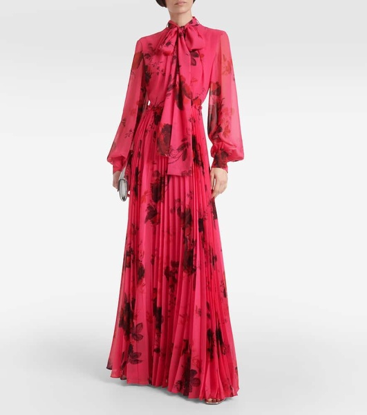 Floral tie-neck voile gown