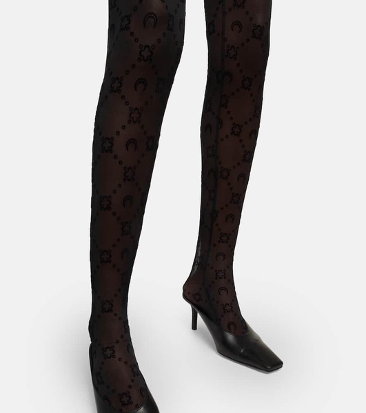 Moonogram flocked mesh tights