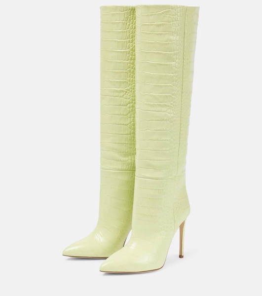 Croc-embossed leather knee-high boots