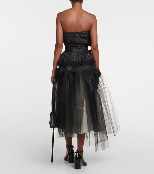 Floral-appliqué silk and tulle midi dress