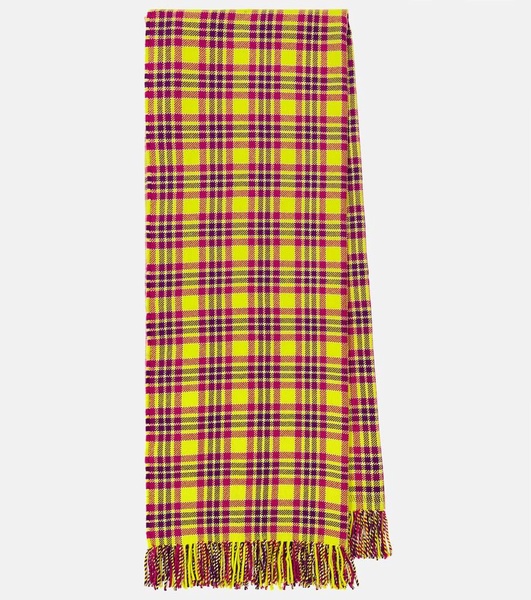 Checked fringed virgin wool scarf