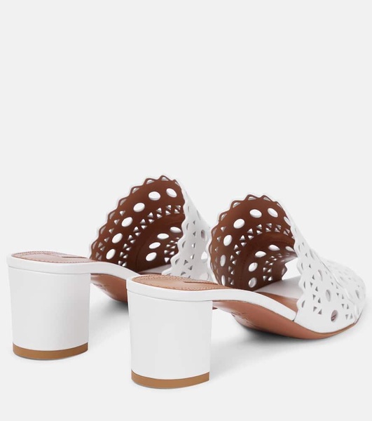 Laser-cut leather mules