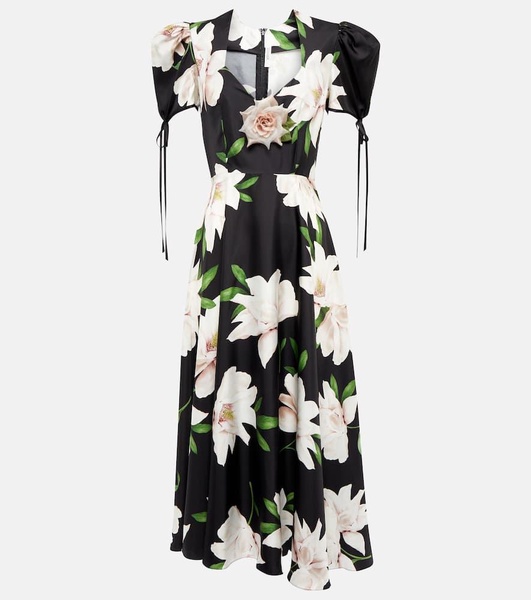 Floral silk twill midi dress