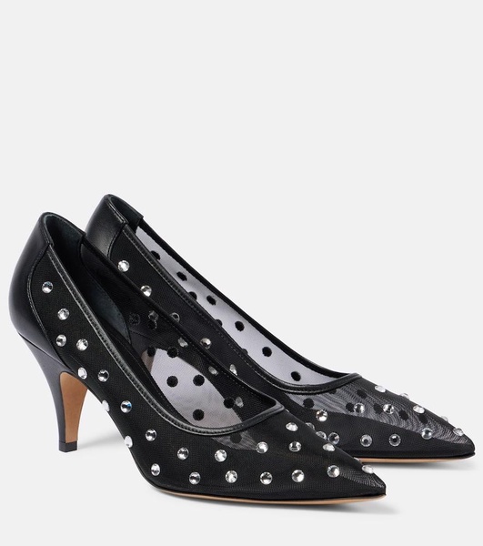 River embellished leather-trimmed pumps