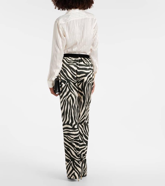 Printed silk-blend wide-leg pants