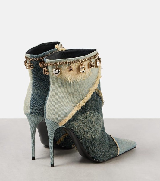 Embellished denim ankle boots