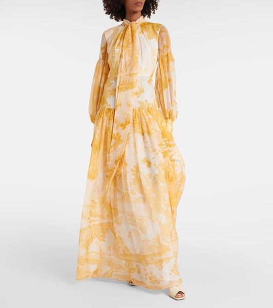 Printed silk voile gown