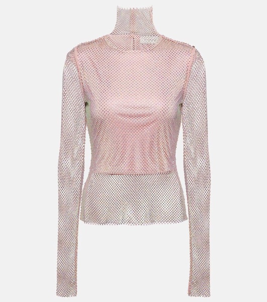 Fishnet embellished turtleneck top