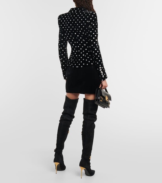 Polka-dot embellished velvet blazer