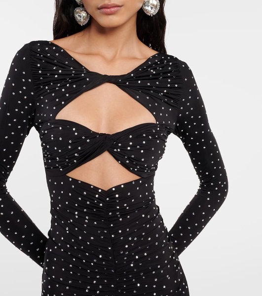 Crystal-embellished cutout jersey midi dress