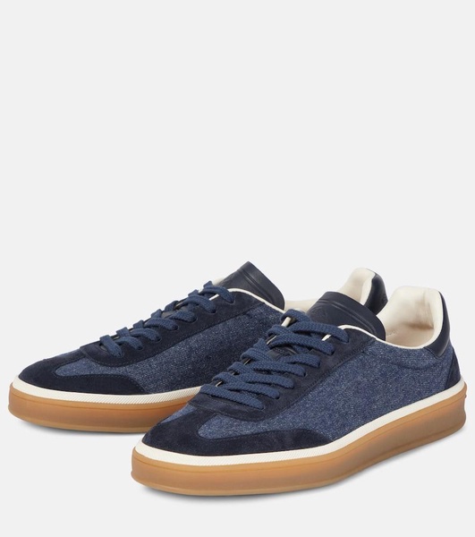 Tennis Walk suede-trimmed denim sneakers