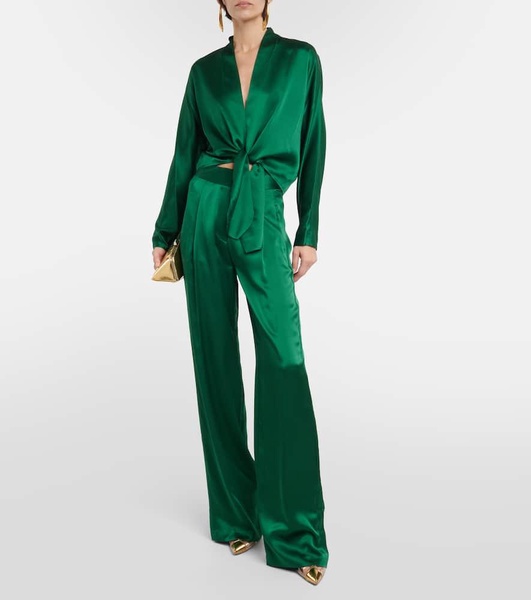 High-rise silk satin wide-leg pants