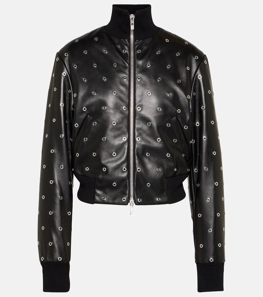 Studded leather bomber jacket