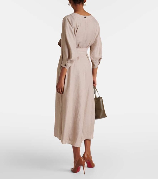 Belted linen midi dress