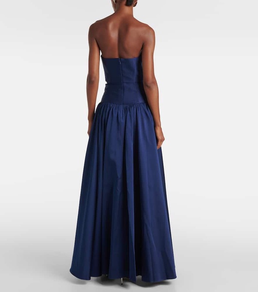 Strapless gathered taffeta gown