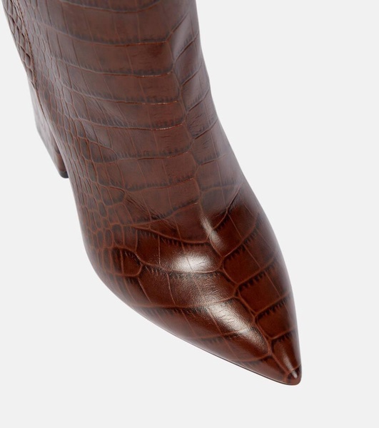 100mm crocodile-effect leather knee-high boots