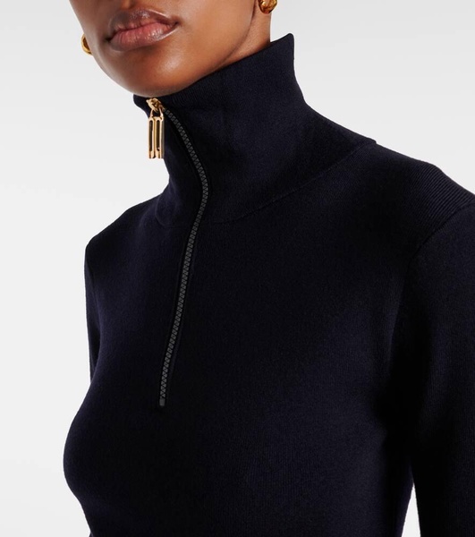 Half-zip wool-blend top