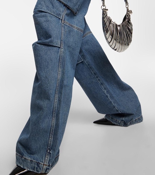 Wide-leg denim cargo pants